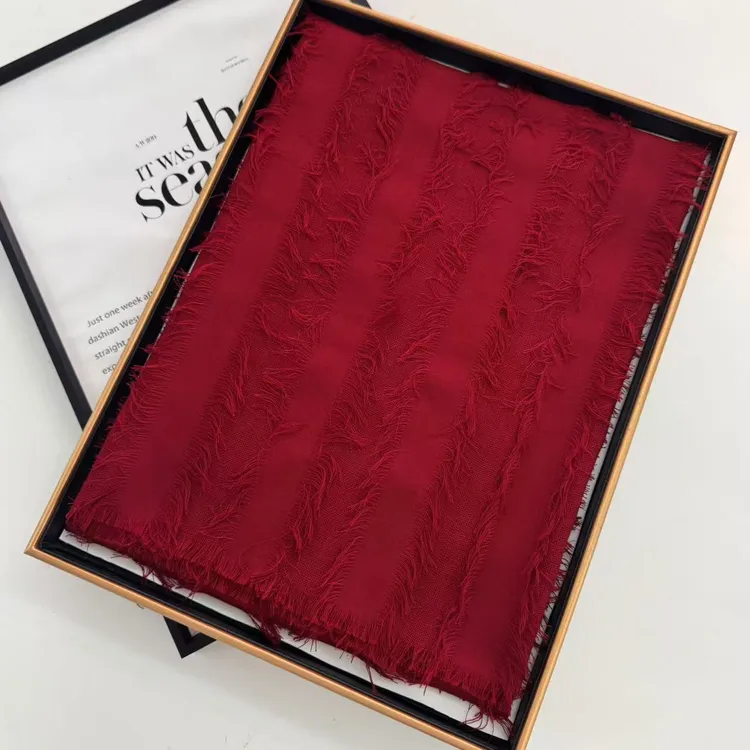 羊毛酒红色文艺风法式轻奢剪毛须200*70长巾披肩围巾百搭时尚M008