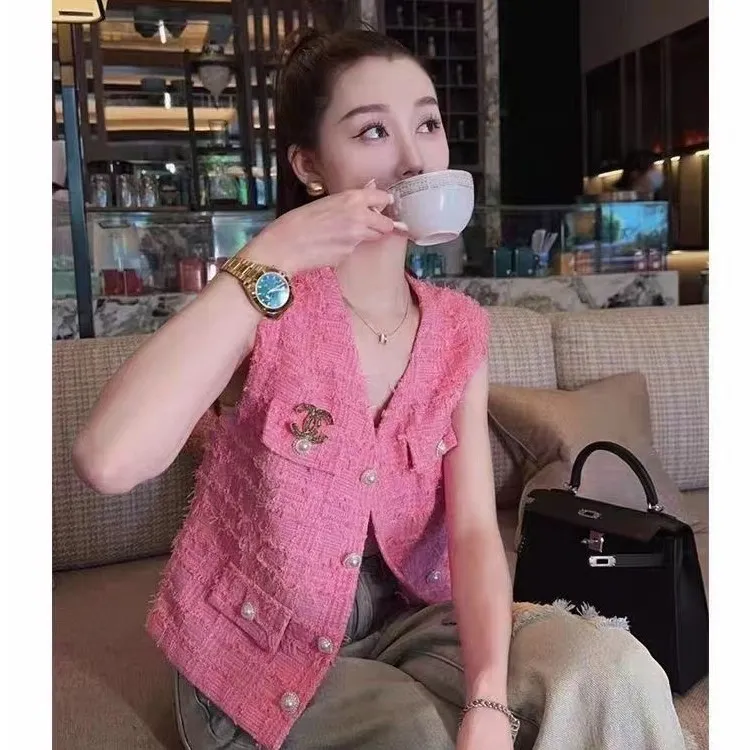 蜜雅诗语小香风马甲时尚呢洋气V领春秋款女网红马夹百搭外穿显瘦