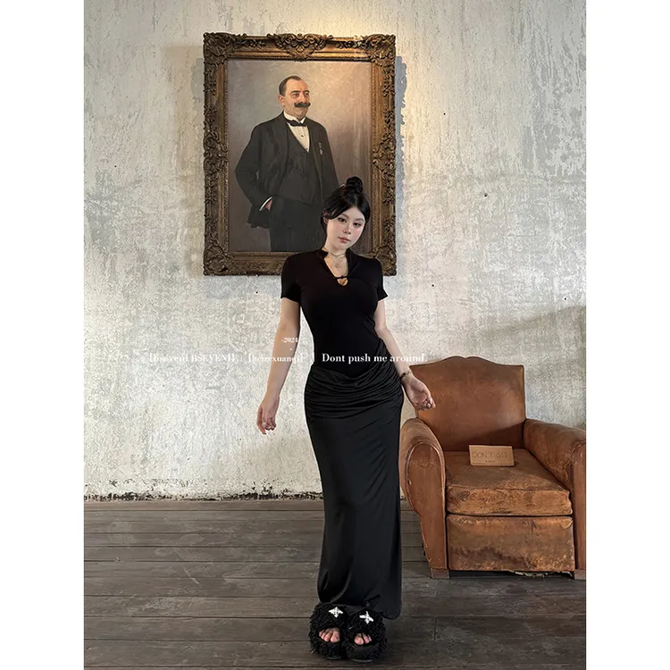 黑泽玄七早秋新中式气质约会知性修身开叉收腰显瘦国风连衣裙