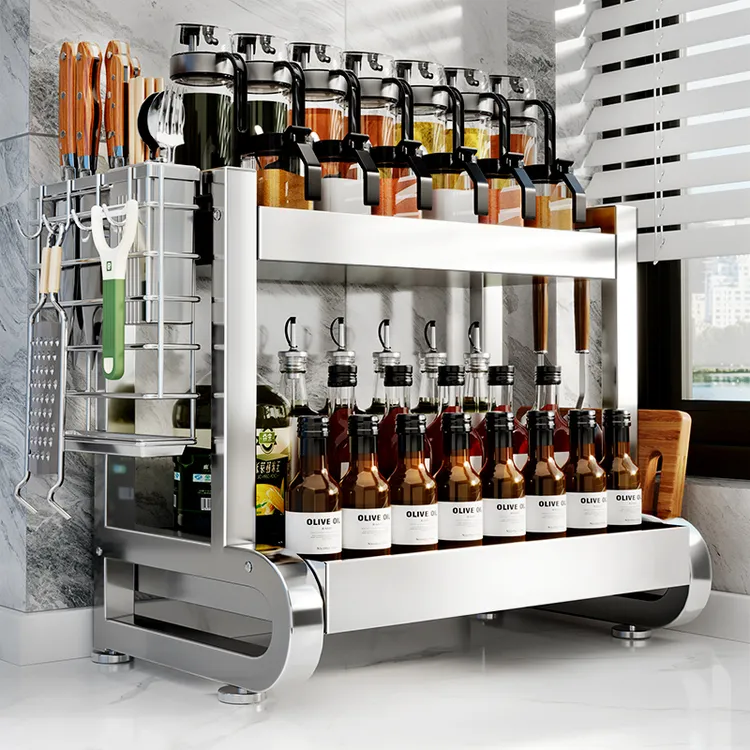 304不锈钢厨房调料置物架多功能筷子刀架盐调味罐收纳盒调味品架