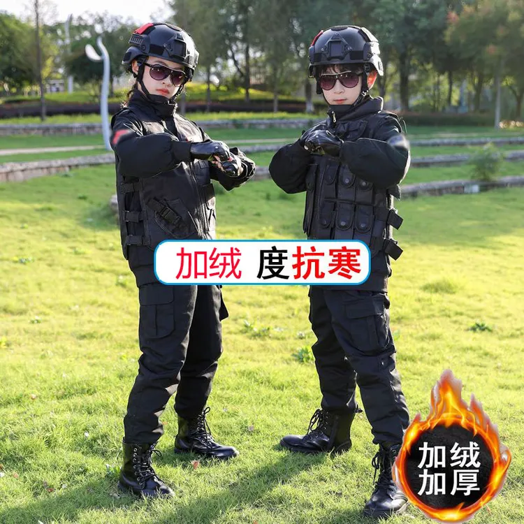 儿童小警官衣服冬季加绒加厚男女童特种兵孩子敬察角色扮演出服
