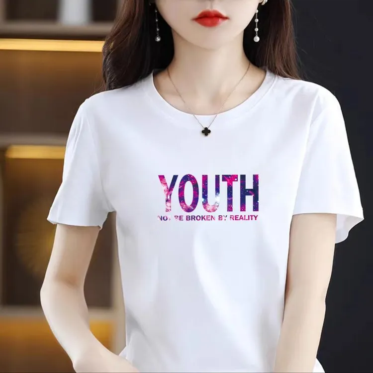 短袖T恤女2024夏季新款宽松大码女装简约ins潮休闲洋气百搭t恤衫