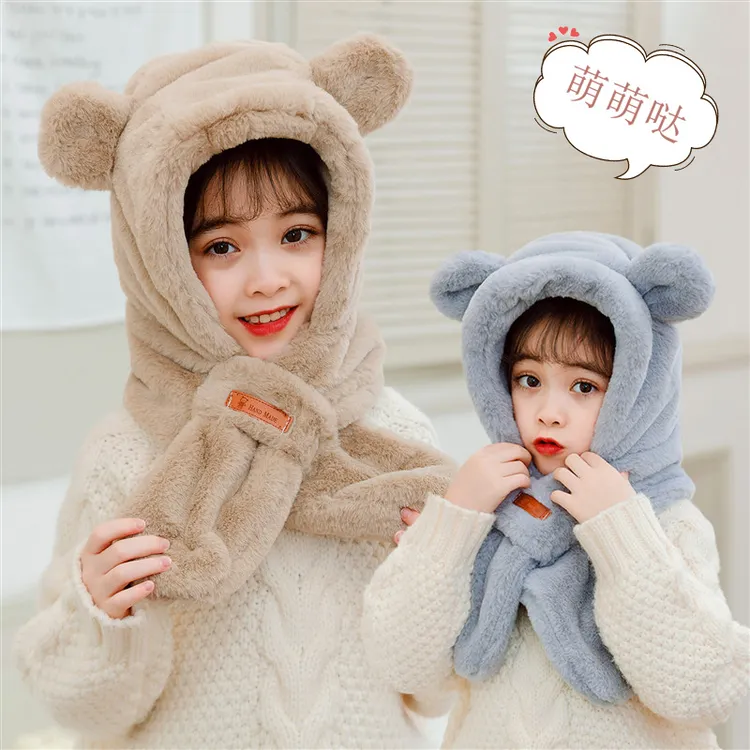 儿童帽子宝宝围巾一体秋冬季可爱超萌帽男女童加厚保暖婴儿护耳帽