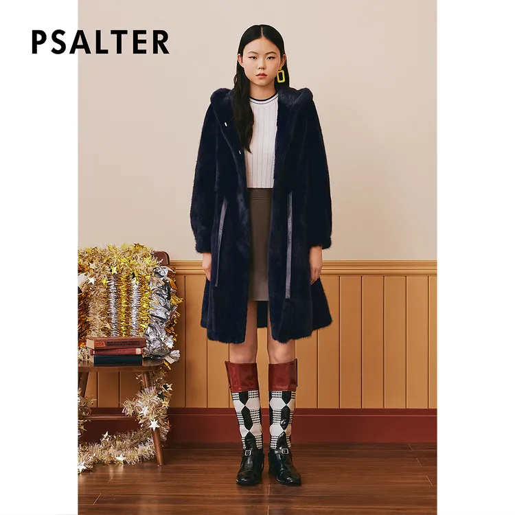 【专场特惠】PSALTER诗篇冬季整貂收腰连帽中长款水貂毛大衣皮草