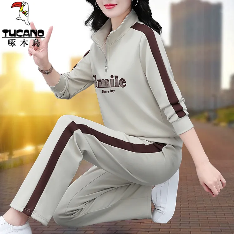 【品牌】啄木鸟运动服套装女春秋季2025年新款休闲半拉链卫衣两件套