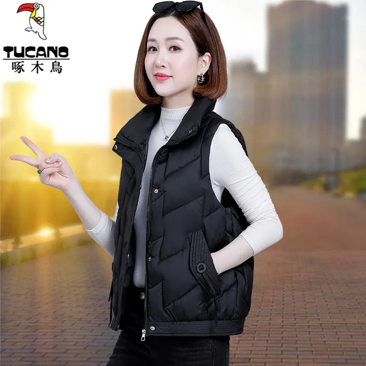 啄木鸟棉马甲女款2025新款冬季短款马夹外穿中年妈妈坎肩背心外套