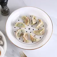 描金饺子盘沥水双层盘陶瓷大号水饺盘家用陶瓷创意水果盘菜盘蒸盘