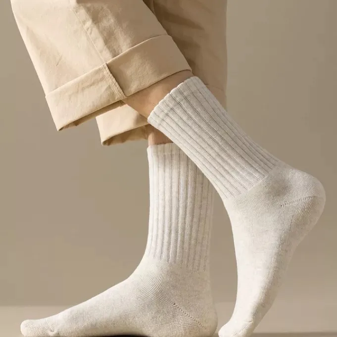 新款全毛巾袜保暖袜加厚毛巾底透气运动休闲百搭美拉德黑白中筒