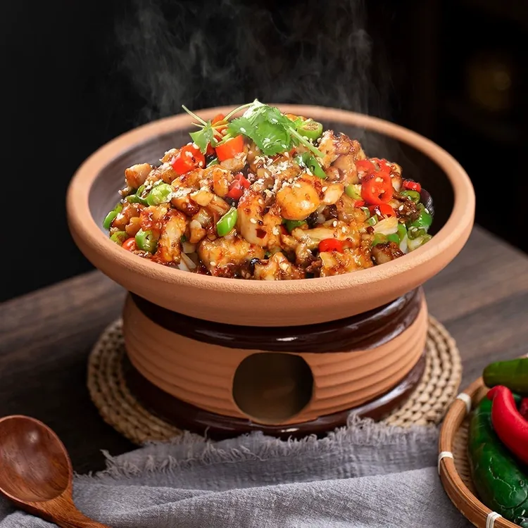 湘菜馆土钵子餐具粗陶土砂锅酒精炉加热菜钵子底座特色土陶小干锅