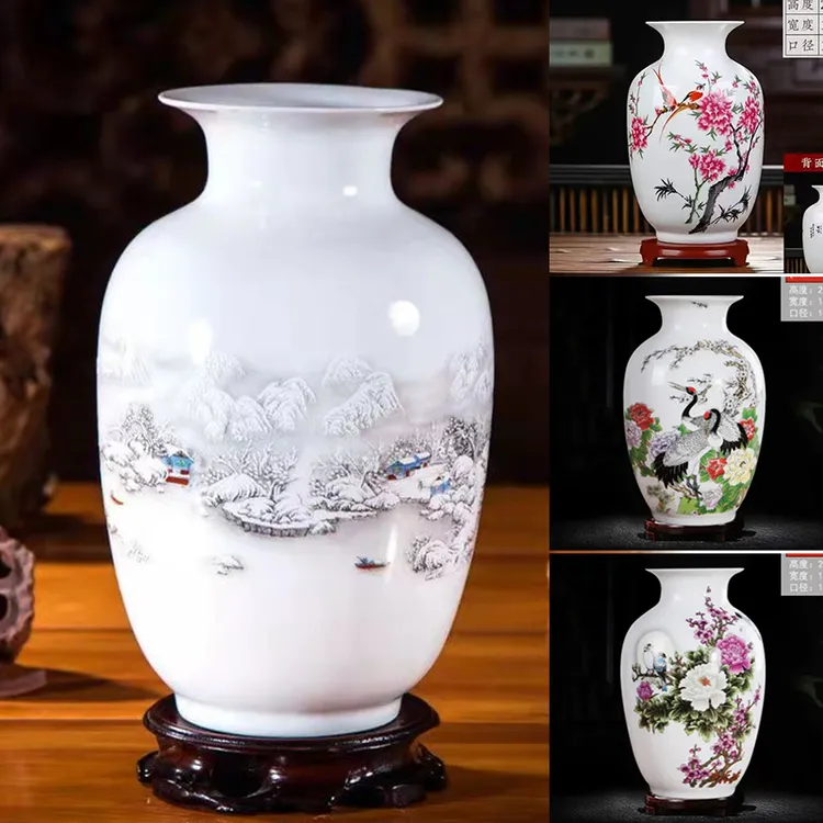 雪景冬瓜陶瓷器客厅插花器摆件干花仿古家居装饰瓶