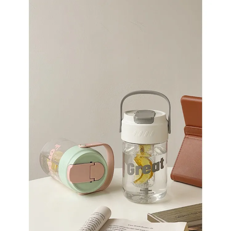 ins便捷式小清新带茶隔吸管水杯女生高颜值运动便携学生塑料杯子