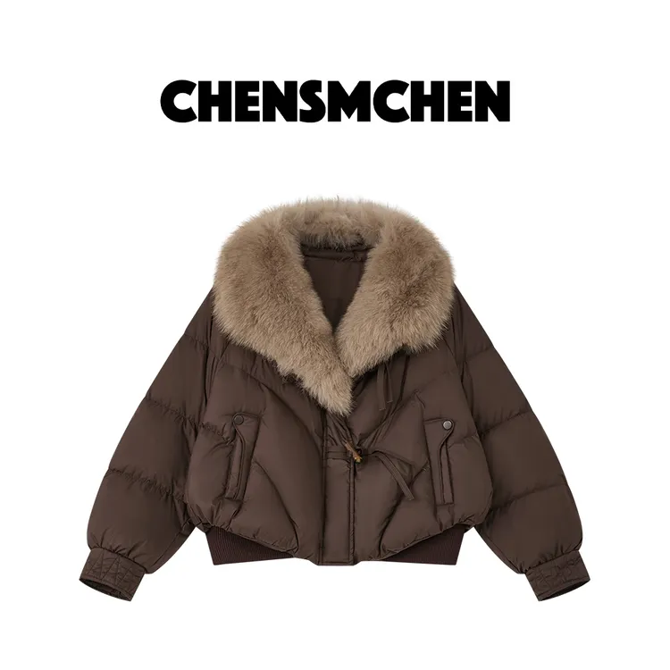 CHENSMCHEN 进口大狐狸毛领90白鹅绒服女秋冬短款羽绒服C24Y013YQ