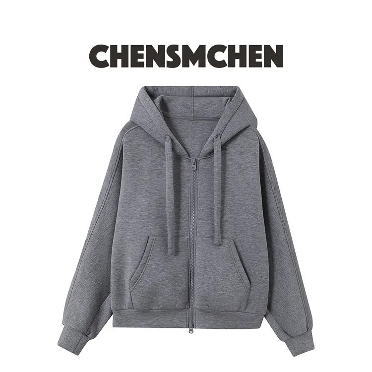 NO退NO换 清仓捡漏 灰色拉链卫衣女纯色开衫连帽外套C23W060