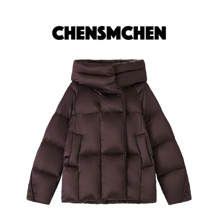 CHENSMCHEN 90新国标连帽鹅绒服女冬短款保暖加厚羽绒服C24Y033YQ