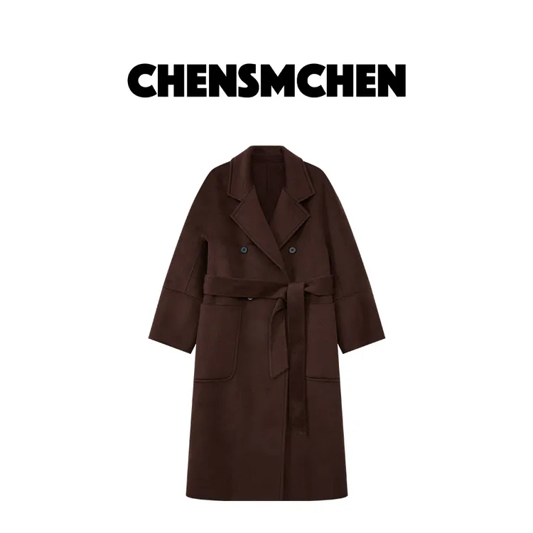 CHENSMCHEN翻领系带双排扣双面尼外套女秋季百搭呢大衣C24D001SL