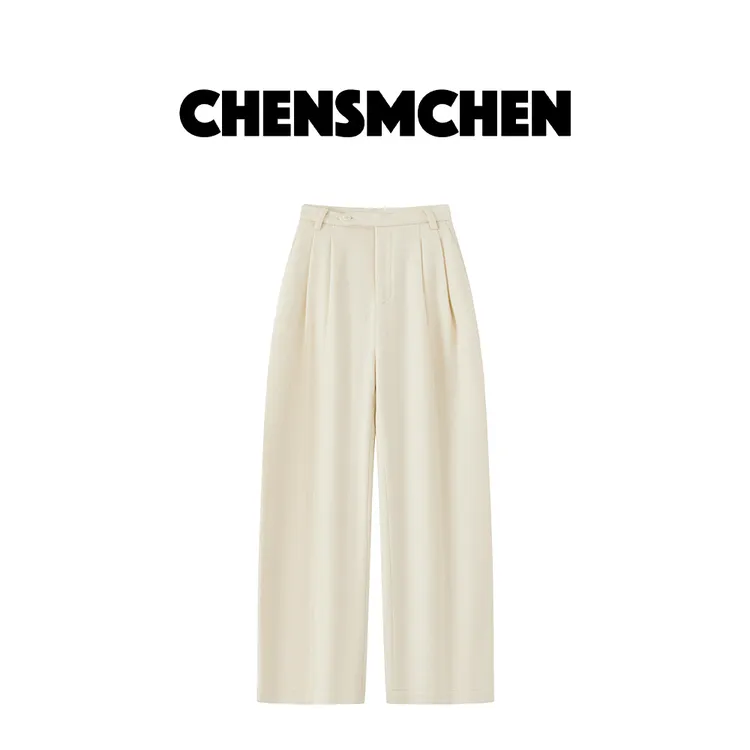 CHENSMCHEN 100绵羊毛高腰休闲裤女冬季纯色百搭直筒裤C24K103YQ