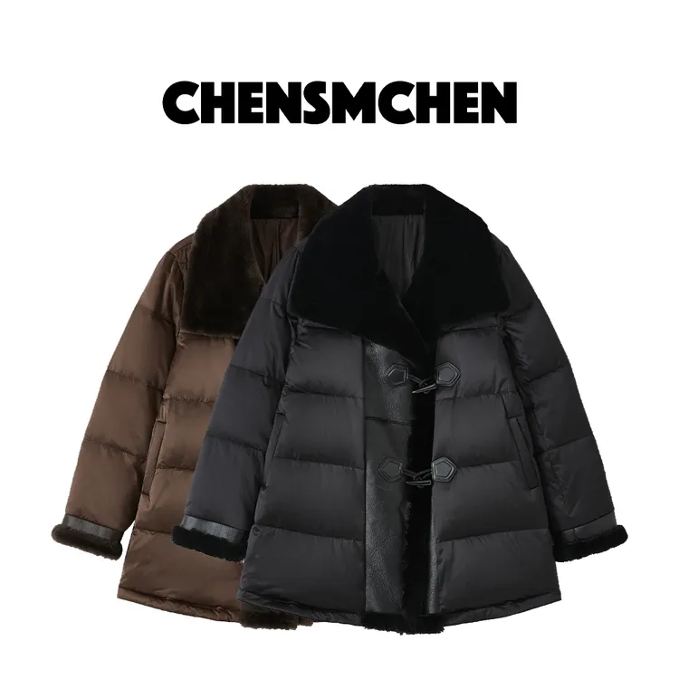 CHENSMCHEN 90新国标白鹅绒服女冬季羊毛领设计感羽绒服C24Y031MN