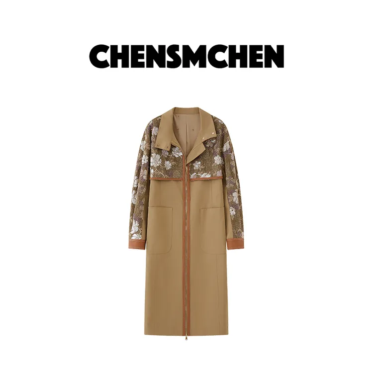 CHENSMCHEN 翻领中长款风衣女秋季设计感百搭显瘦外套C24F001MX