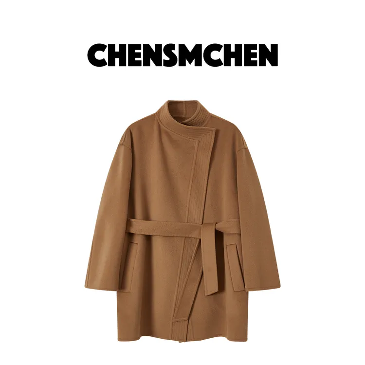CHENSMCHEN 细带翻领双面毛呢上衣女秋季设计感毛呢外套C24D009MN