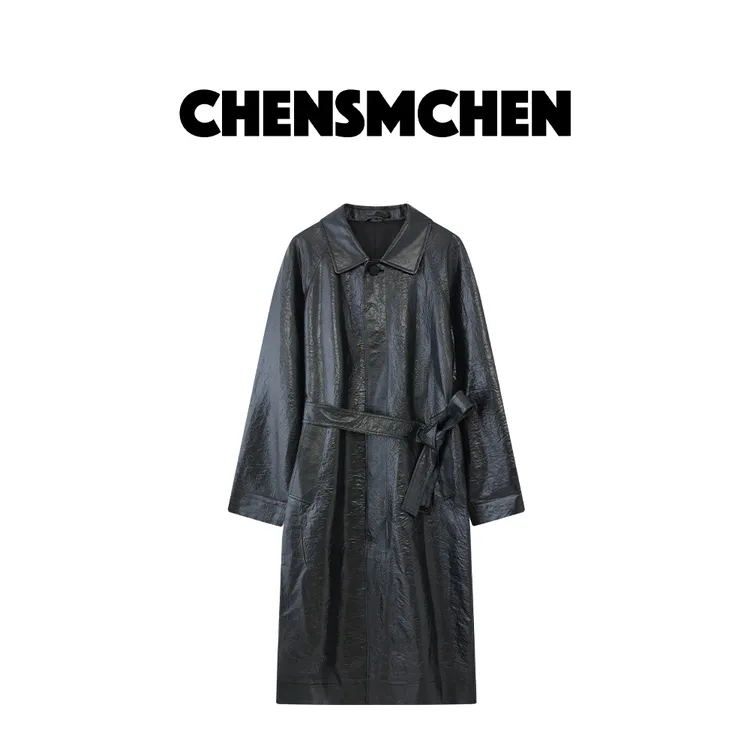 CHENSMCHEN 100醋酸翻领中长款系带风衣女秋冬百搭外套C24F007SL