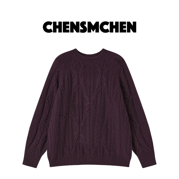 CHENSMCHEN100绵羊毛圆领绞花套头毛衣女秋冬百搭上衣C24M089SL