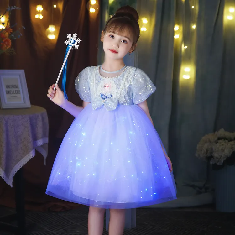 爱莎公主裙夏款女童连衣裙夏季艾莎发光裙子宝宝艾莎六一表演服装