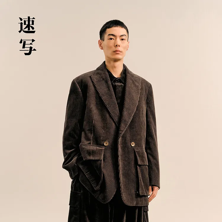 速写男装秋冬新款休闲宽松西服灯芯绒复古优雅时尚外套9O9711510