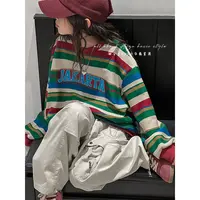 k24731韩国童装女童春秋卫衣儿童条纹上衣春装新款中大童时髦衣服