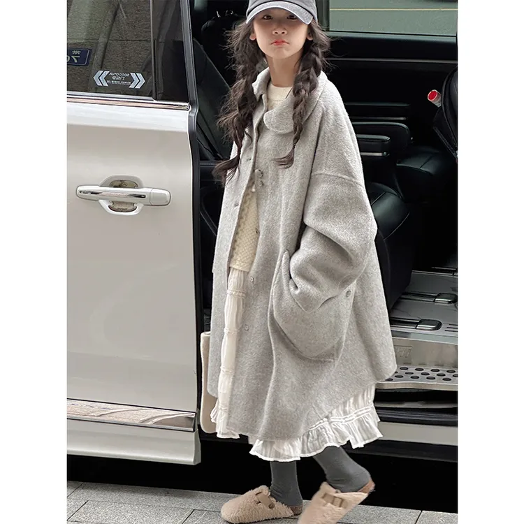 K27959女童大衣儿童高端呢子外套2025新款秋冬装高端双面中长款潮