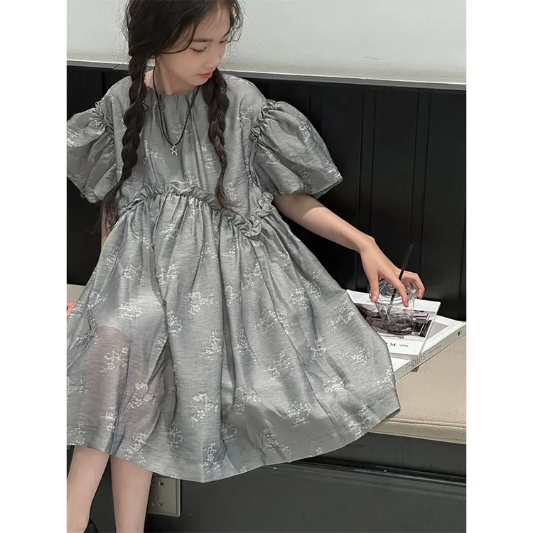 K26561重工刺绣女童连衣裙2025夏季新款高级感儿童短袖裙子A字裙