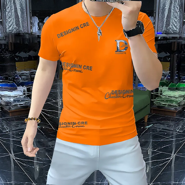 夏季新款男士短袖t恤圆领上衣舒适透气丝光棉男装套头半袖欧潮