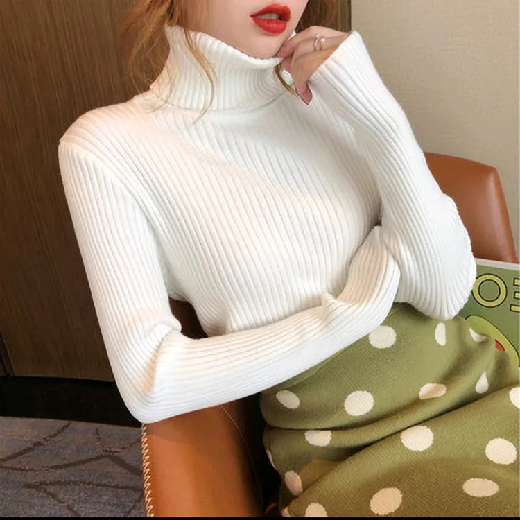 高领毛衣女新款修身堆堆领打底衫冬季加厚长袖蓝色毛衣冬款2025