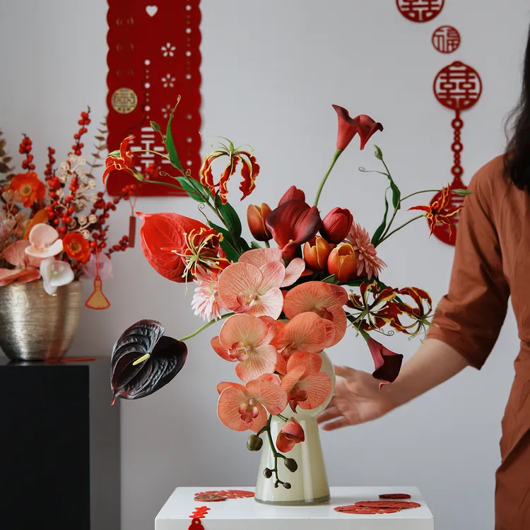 年宵花春节喜庆婚庆庆典仿真花束绢花客厅插花餐桌家居装饰品摆设