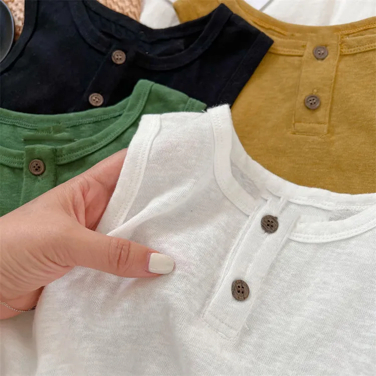儿童背心夏季新款男女童纯色简约潮T宝宝无袖T恤背心