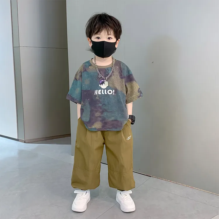 男童动漫夏装套装2024新款时髦中小童宽松薄款炸街迷彩夏季两件套