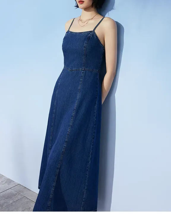 [商场同款]吊带连衣裙2025新款气质款春夏款牛仔裙子百棉显瘦
