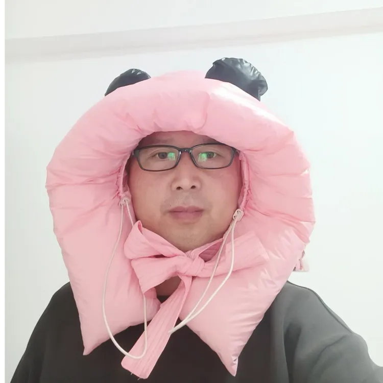 翻新定制2024新款羽绒帽子防寒时尚卖萌冬季极寒保暖拼色蝴蝶结帽