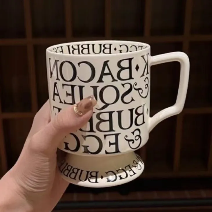 法文简约陶瓷法式马克杯咖啡杯牛奶杯ins高脚杯浪漫奶油风喝水杯