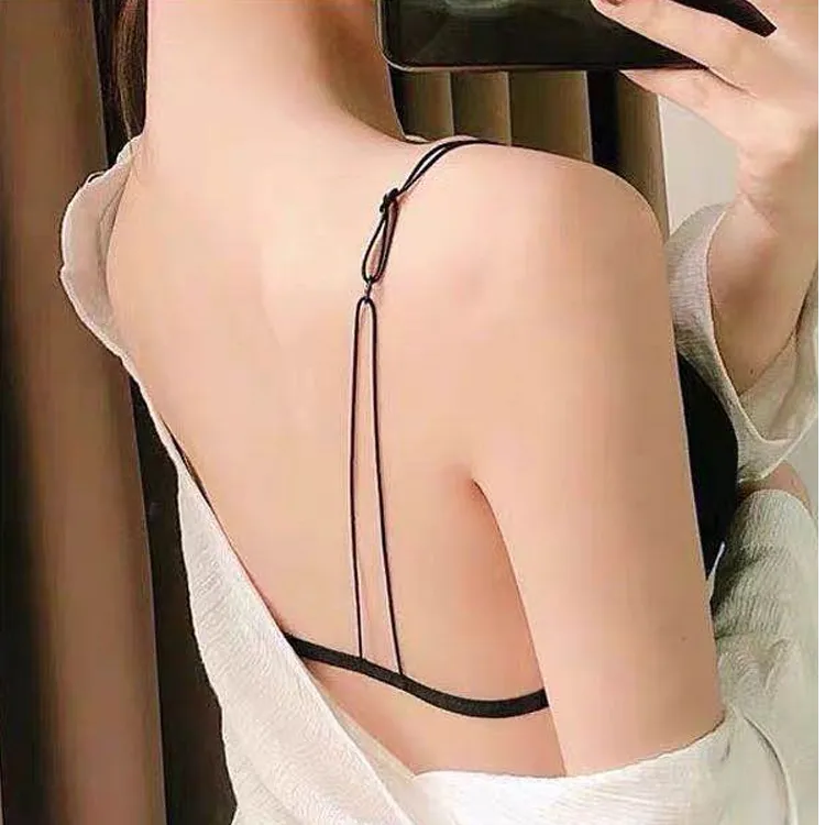 美背内衣舒适纯棉质无钢圈性感三角杯细肩带露背法式少女文胸小胸