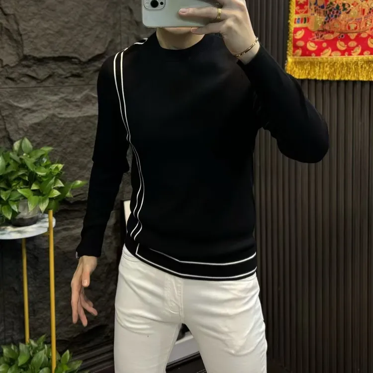 秋冬百搭修身打底衫毛衣休闲轻奢商务圆领套头长袖针织衫男士保暖