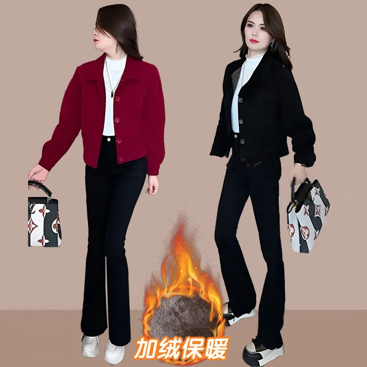 加绒加厚时尚韩版外套女士2024年秋冬季新款宽松百搭休闲时髦上衣