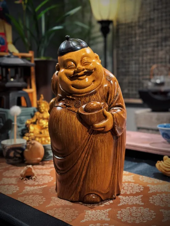 地主树脂摆件财主老爷守财奴笑佛财神防竹根雕大号玄关茶空间摆设