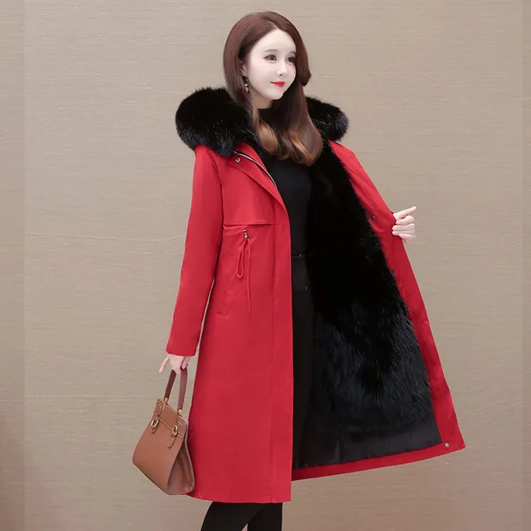 2023冬新款派克服女大长款可拆卸内胆大码加绒加厚百搭皮草大衣