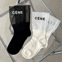 CENE袜子女夏季薄款网纱拼接字母中筒袜网红同款欧货轻奢堆堆袜子