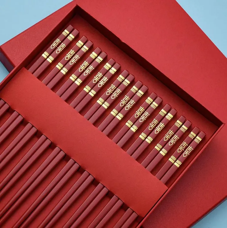 中式婚宴家用筷子高档婚庆喜宴乔迁合金筷防霉高颜值餐具筷子套装