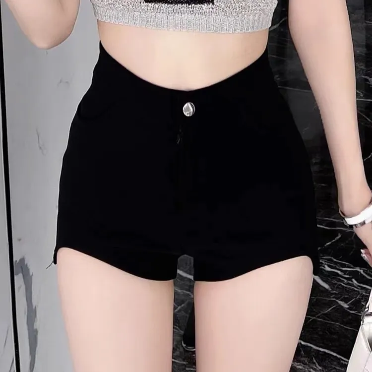 高腰夏季短裤性感包臀设计感辣妹紧身高弹黑色热裤超短打底裤外穿