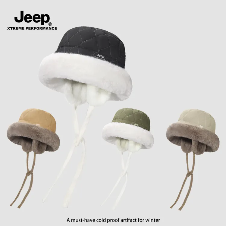JEEP/吉普保暖渔夫帽秋冬季新款防风防寒护耳帽男加绒加厚棉帽女