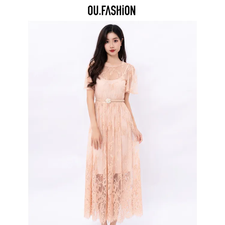 OU.FASHION/欧点重工蕾丝浪漫优雅仙女裙6122320322