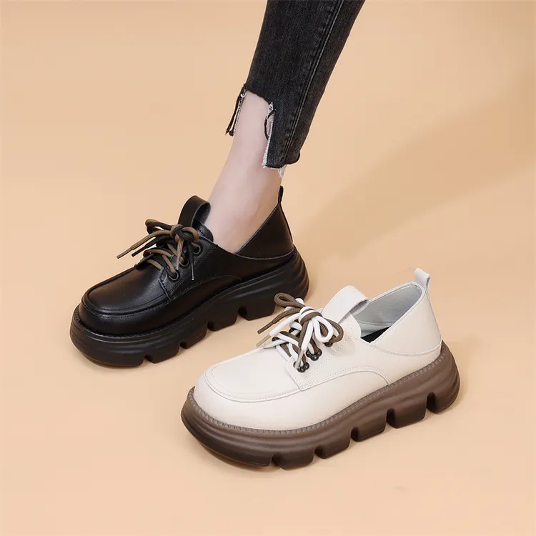 厚底小皮鞋女2025年春季新款软皮英伦风软底两穿系带乐福鞋大码41