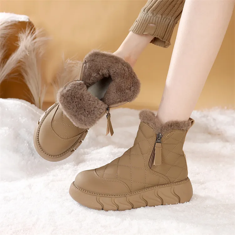 【高品质】雪地靴女款2025新款冬季侧拉链加厚防滑保暖东北厚底棉鞋